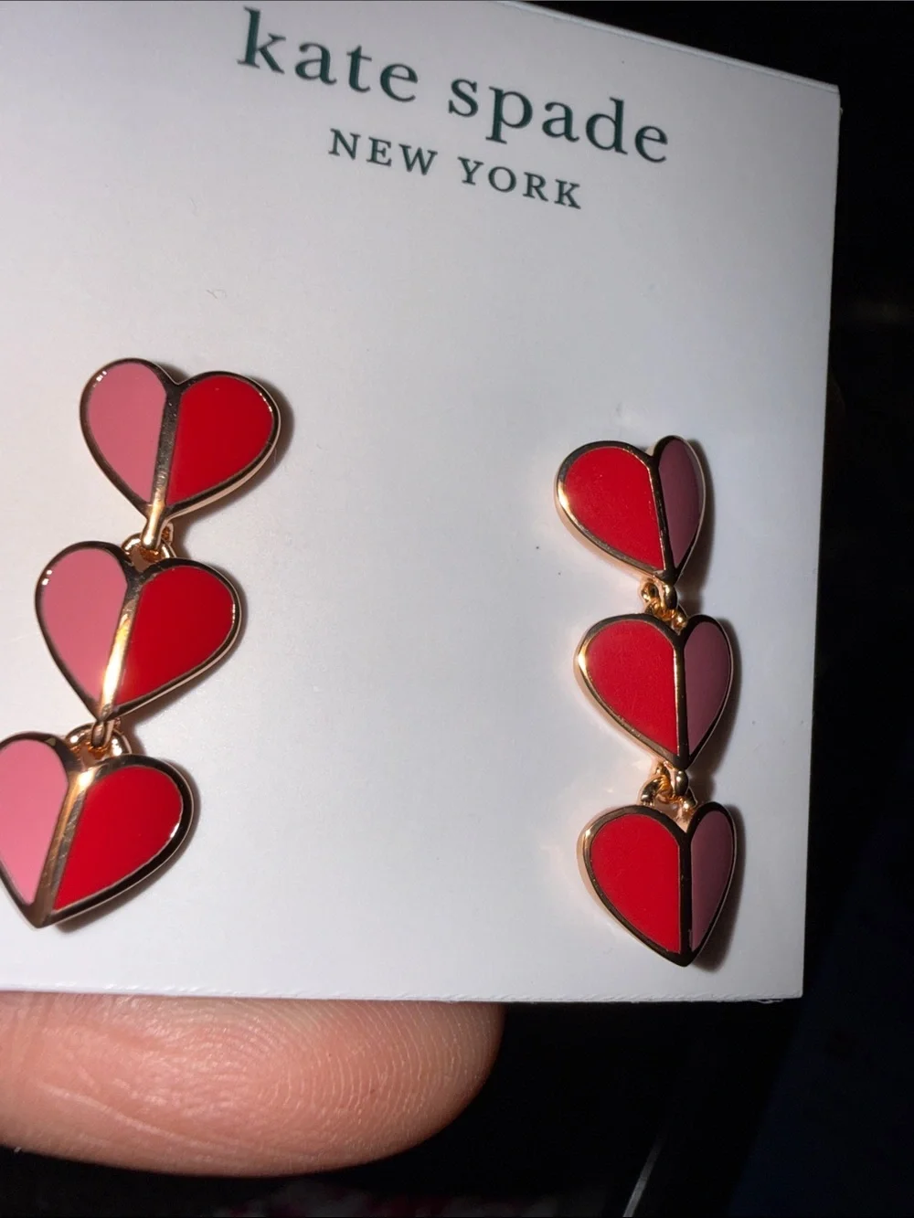 kate spade Two-Tone Pink & Red Triple Heart Drop Earrings